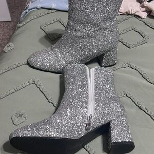 Silver Glitter Ankle Boots